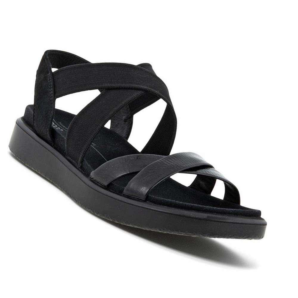 Women's Ecco Flowt Flat Strappys Sandals Black | Canada 181FDN